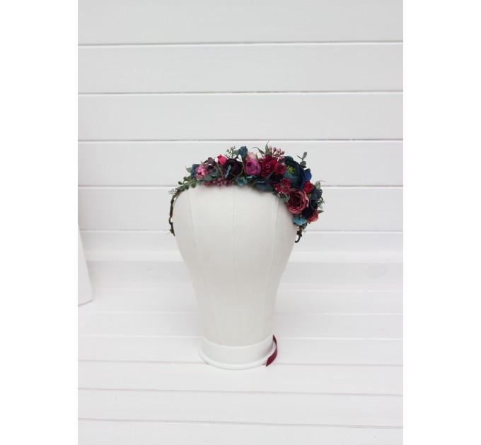 Jewel-Tone Flower Crown in Emerald Green, Purple, Magenta & Teal | Faux Hair Wreath & Flower Girl Crown