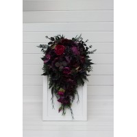Purple magenta black green cascade bridal bouquet. . Faux wedding bouquet. Bridesmaid bouquet. 5370