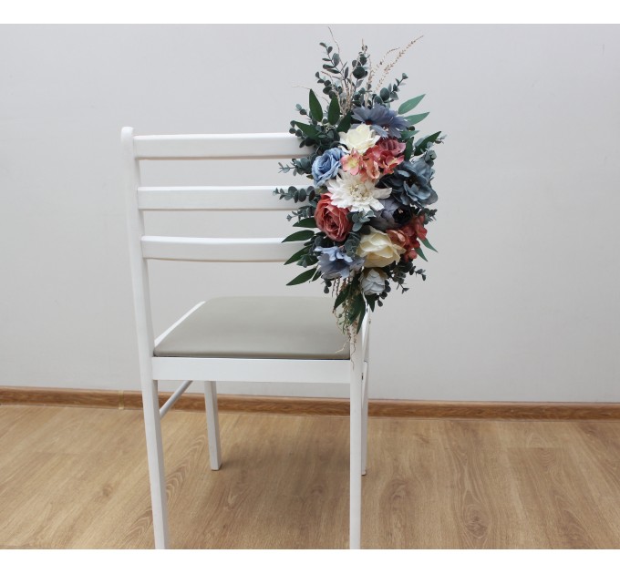 Aisle Flowers in Ivory, Dusty Blue & Dusty Rose | Chair & Marker Flowers for Wedding Decor