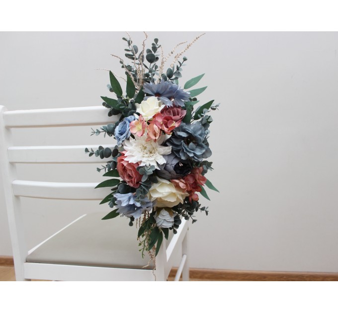 Aisle Flowers in Ivory, Dusty Blue & Dusty Rose | Chair & Marker Flowers for Wedding Decor