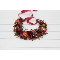Rust burgundy blue flower crown. Hair wreath with baby's breath. Flower girl crown. Wedding flowers. 5399