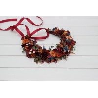 Rust burgundy blue flower crown. Hair wreath with baby's breath. Flower girl crown. Wedding flowers. 5399