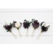 Set of 5 Hair Pins in Purple, Black, Ivory & Green | Faux Flower Wedding Hair Accessories
