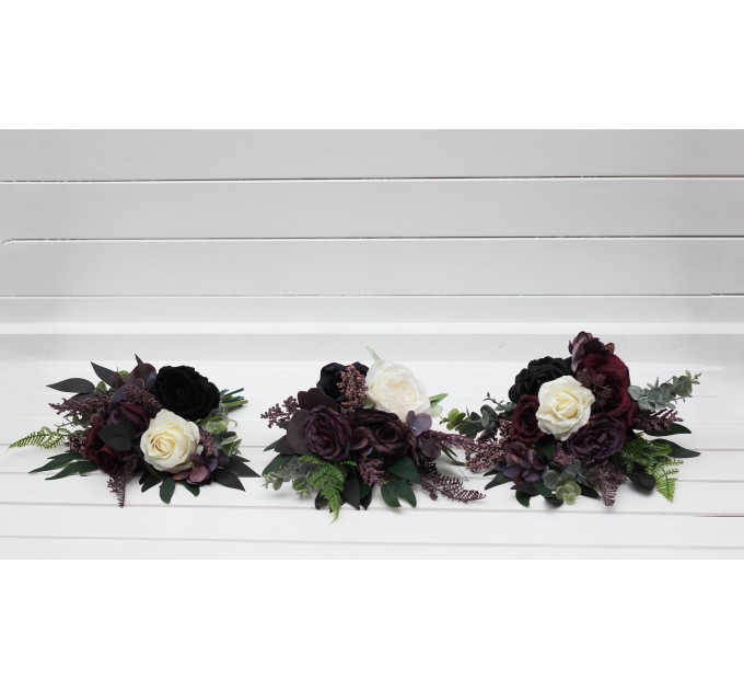 Simple Wedding Table Flowers in Purple, Black, Ivory & Green | Mini Faux Bouquets for Vases