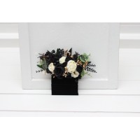 Pocket boutonniere in black ivory gold color scheme. Flower accessories. Pocket square flowers.  5300