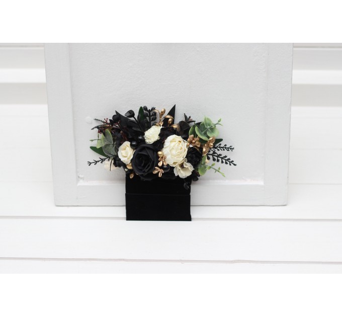 Pocket Boutonniere in Black, Ivory & Gold | Faux Flower Accessories & Pocket Square Flowers