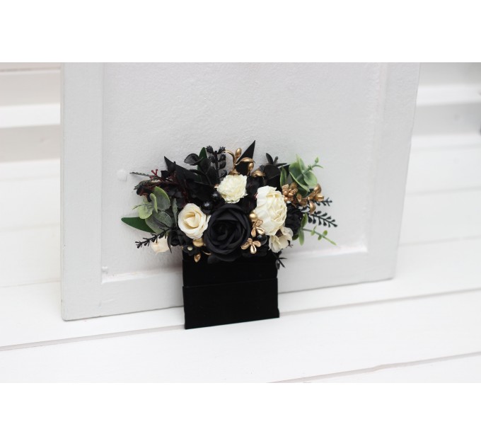 Pocket Boutonniere in Black, Ivory & Gold | Faux Flower Accessories & Pocket Square Flowers