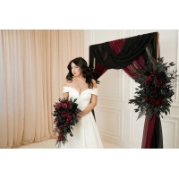Bouquets in black and burgundy color scheme. Bridal bouquet. Faux bouquet. Bridesmaid bouquet. Cascading bouquet. 5325