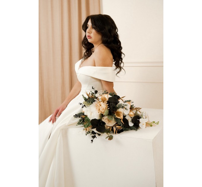 Black, Gold, and White Wedding Bouquets – Bridal and Cascading Faux Designs