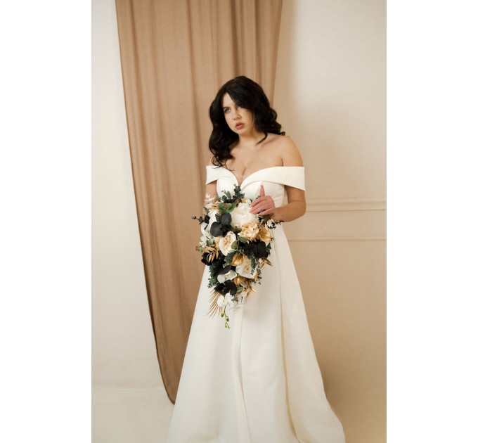 Black, Gold, and White Wedding Bouquets – Bridal and Cascading Faux Designs