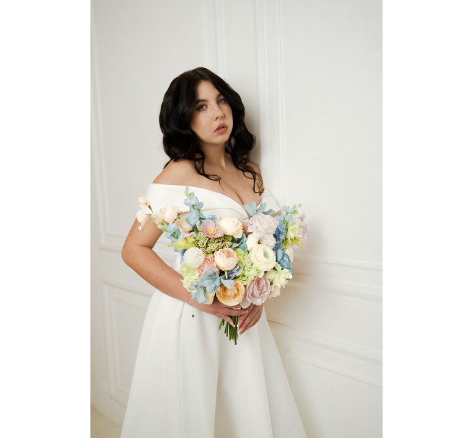 Colorful Bridal Bouquet – Green, Yellow, Pink, Dusty Blue Wildflowers