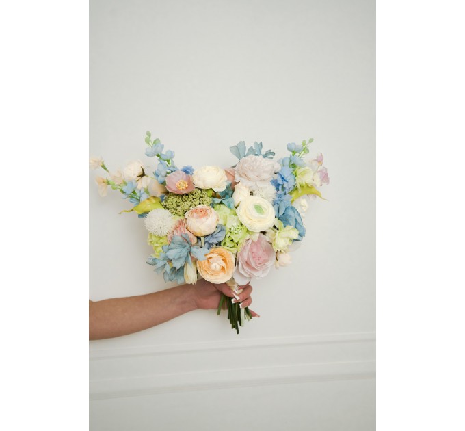 Colorful Bridal Bouquet – Green, Yellow, Pink, Dusty Blue Wildflowers
