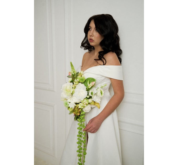 Green and White Summer Bridal Bouquet – Faux Wedding Flowers