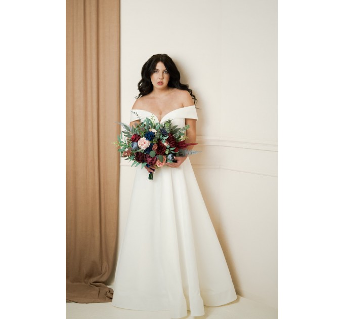 Wedding Bouquets in Burgundy, Navy Blue & Blush Pink | Large Bridal & Cascading Faux Flowers