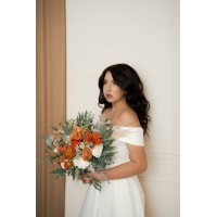 Bouquets in burnt orange ivory sage green color theme. Bridal bouquet. Faux bouquet. Bridesmaid bouquet. 5348