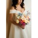 Colorful Bridal Bouquet – Orange, Peach, Dusty Blue, Ivory, and Pink Faux Flowers