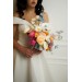 Colorful Bridal Bouquet – Orange, Peach, Dusty Blue, Ivory, and Pink Faux Flowers