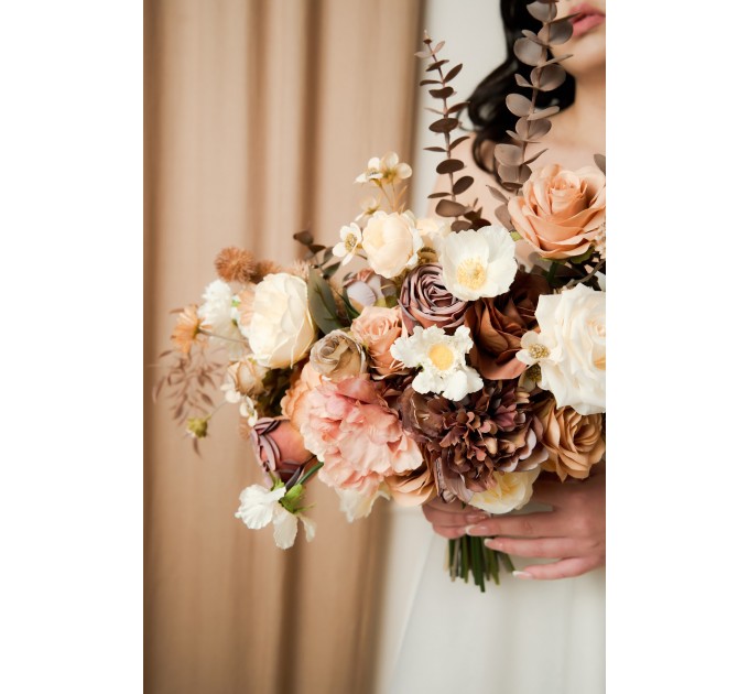 Mocha Mousse Cream Bridal Bouquet – Elegant Faux Flowers for Weddings