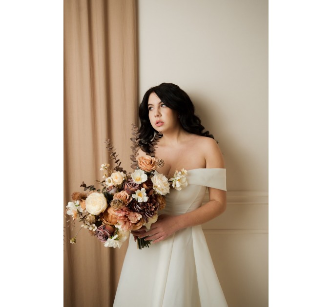 Mocha Mousse Cream Bridal Bouquet – Elegant Faux Flowers for Weddings