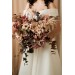 Wedding Bouquets in Beige, Brown, Mocha Mousse & Burgundy | Cascading Faux Bridal & Bridesmaid Bouquets