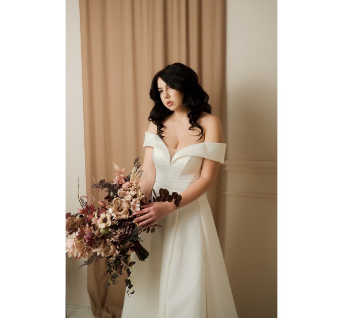 Wedding Bouquets in Beige, Brown, Mocha Mousse & Burgundy | Cascading Faux Bridal & Bridesmaid Bouquets