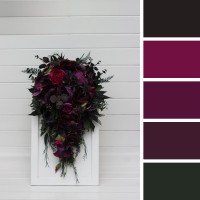 Purple magenta black green cascade bridal bouquet. . Faux wedding bouquet. Bridesmaid bouquet. 5370