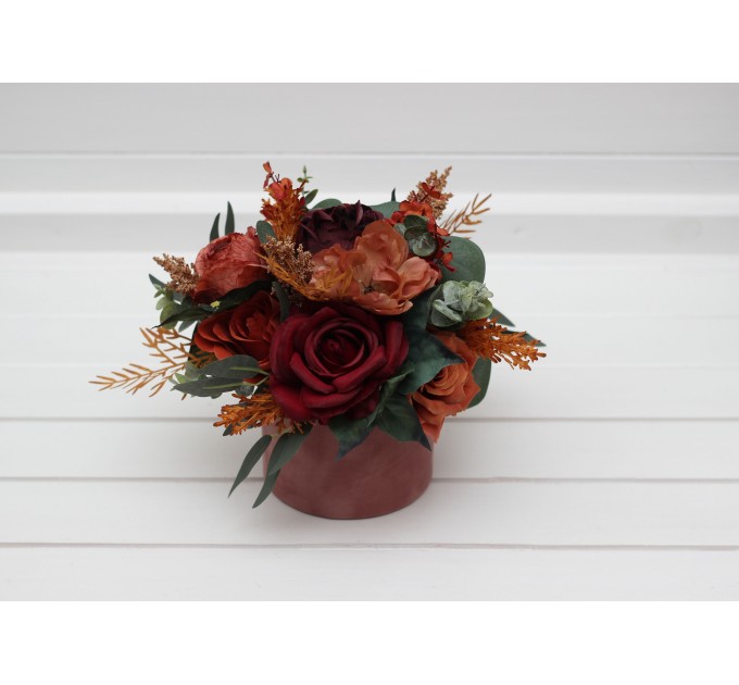 Burgundy, Dusty Rose & Terracotta Wedding Centerpiece | Faux Table Decor & Wedding Flowers in Box