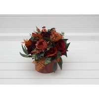 Burgundy dusty rose terracotta rust centerpiece. Table decor. Wedding flowers in box. 5294