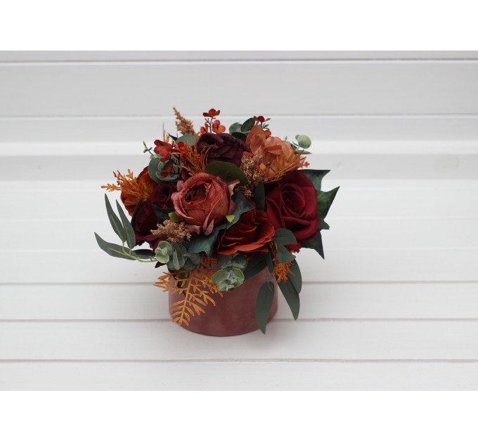 Burgundy, Dusty Rose & Terracotta Wedding Centerpiece | Faux Table Decor & Wedding Flowers in Box