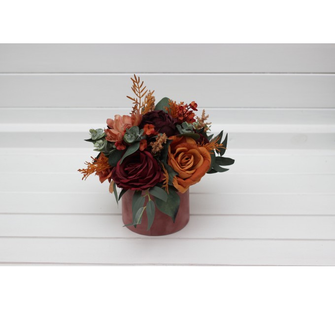 Burgundy, Dusty Rose & Terracotta Wedding Centerpiece | Faux Table Decor & Wedding Flowers in Box