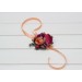 Wedding boutonnieres and wrist corsage in magenta peach coral color scheme. Flower accessories. 5295