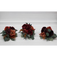 Simple wedding table flowers. Mini bouquets for vases in burgundy dusty rose terracotta rust color scheme. Flowers for wedding decor. Table flowers. Centerpiece. 5294