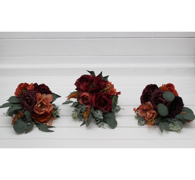 Simple Wedding Table Flowers in Burgundy, Dusty Rose, Terracotta & Rust | Mini Faux Bouquets for Vases