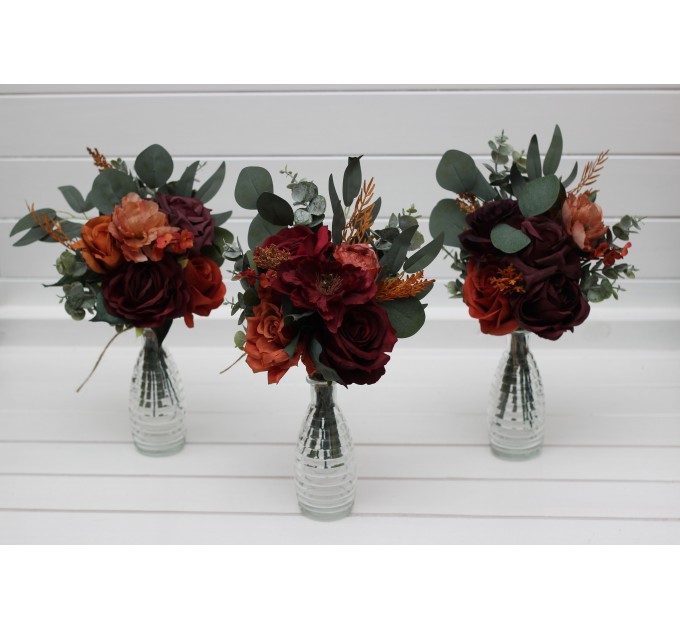 Simple Wedding Table Flowers in Burgundy, Dusty Rose, Terracotta & Rust | Mini Faux Bouquets for Vases