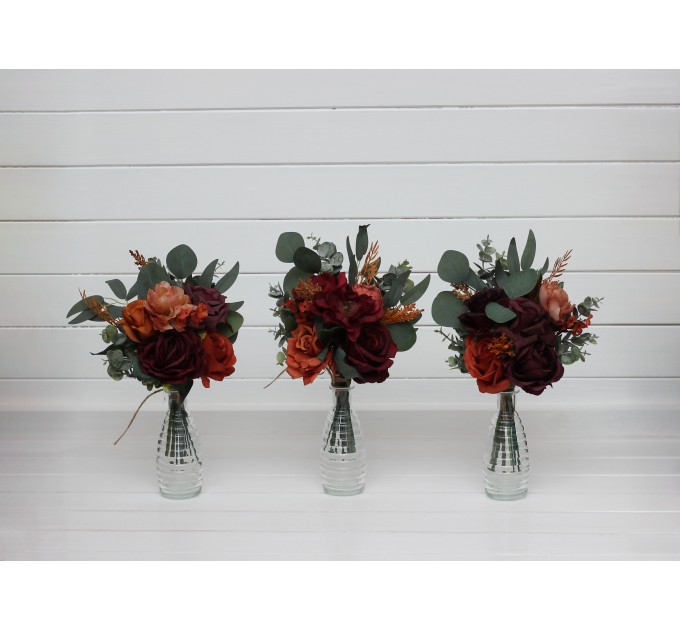 Simple Wedding Table Flowers in Burgundy, Dusty Rose, Terracotta & Rust | Mini Faux Bouquets for Vases