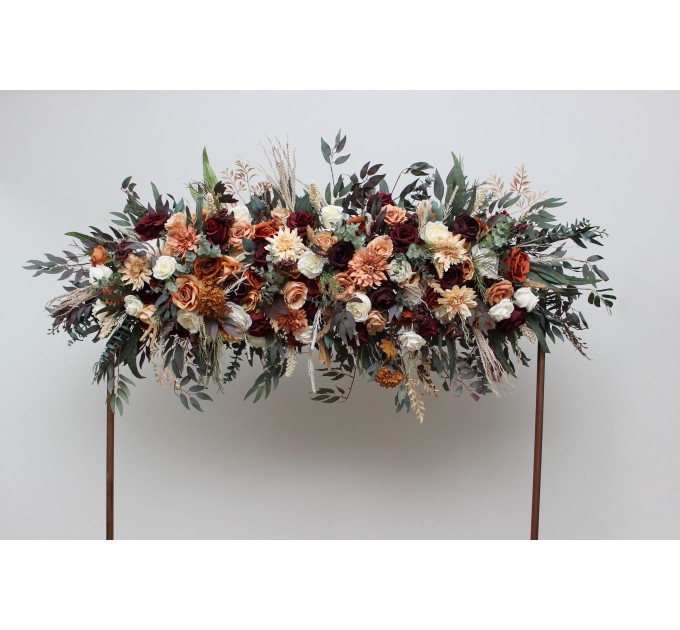 Flower Arch Arrangement in Rust, Burgundy & Ivory | Faux Arbor Flowers for Wedding Archway
