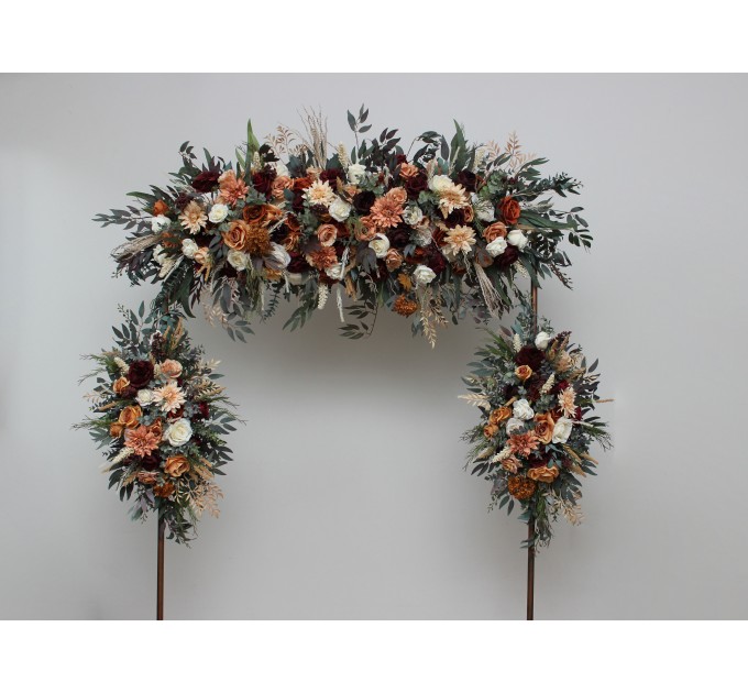 Flower Arch Arrangement in Rust, Burgundy & Ivory | Faux Arbor Flowers for Wedding Archway
