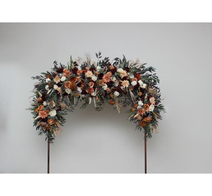 Flower Arch Arrangement in Rust, Burgundy & Ivory | Faux Arbor Flowers for Wedding Archway
