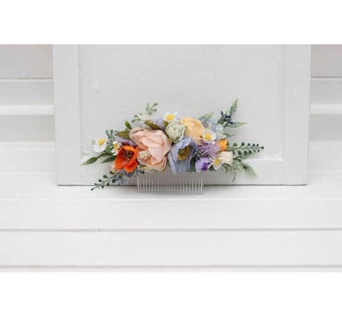 Flower Comb in Peach, Dusty Blue, Ivory & Orange | Wedding Hair Accessories | Wildflower Bridal Floral Comb