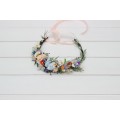 Wildflower Flower Crown | Colorful Peach, Orange, Dusty Blue, Ivory & Lilac Flowers | Flower Girl Crown