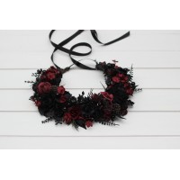 Black burgundy flower crown. Hair wreath. Flower girl crown. Wedding flowers. 5325