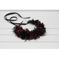 Black burgundy flower crown. Hair wreath. Flower girl crown. Wedding flowers. 5325