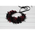 Black & Burgundy Flower Crown | Faux Hair Wreath for Weddings & Halloween | Flower Girl Crown