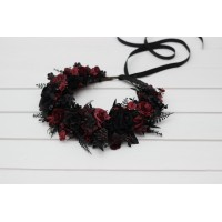 Black burgundy flower crown. Hair wreath. Flower girl crown. Wedding flowers. 5325