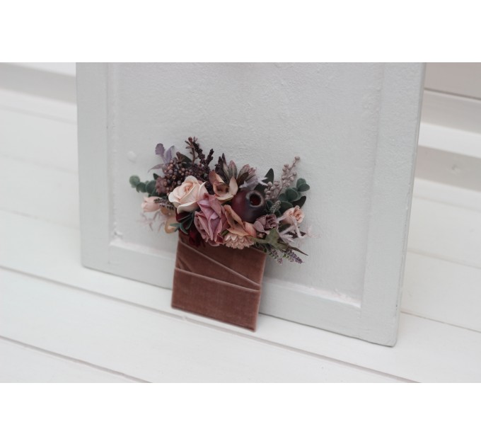 Pocket Boutonnieres in Mauve, Purple, Beige & White | Faux Flower Accessories for Wedding