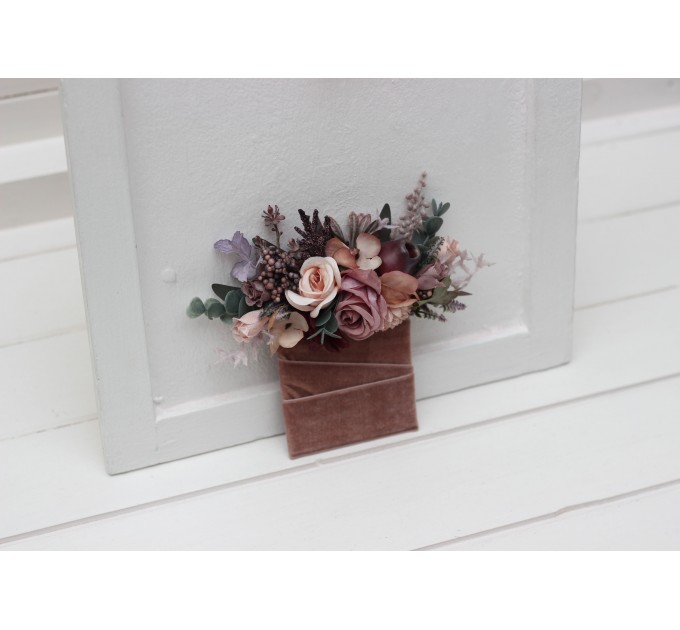 Pocket Boutonnieres in Mauve, Purple, Beige & White | Faux Flower Accessories for Wedding