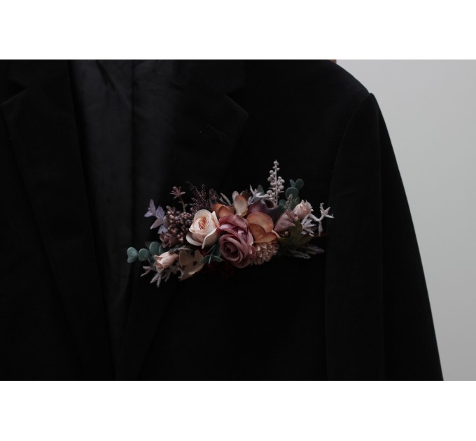 Pocket Boutonnieres in Mauve, Purple, Beige & White | Faux Flower Accessories for Wedding