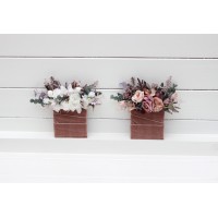 Pocket boutonnieres in mauve purple beige and white color scheme. Flower accessories. Pocket flowers. Square flowers. 5180