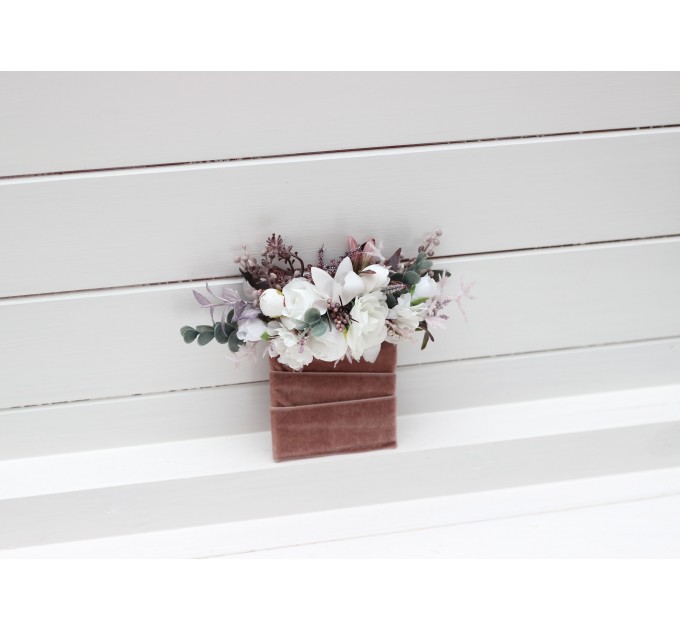 Pocket Boutonnieres in Mauve, Purple, Beige & White | Faux Flower Accessories for Wedding