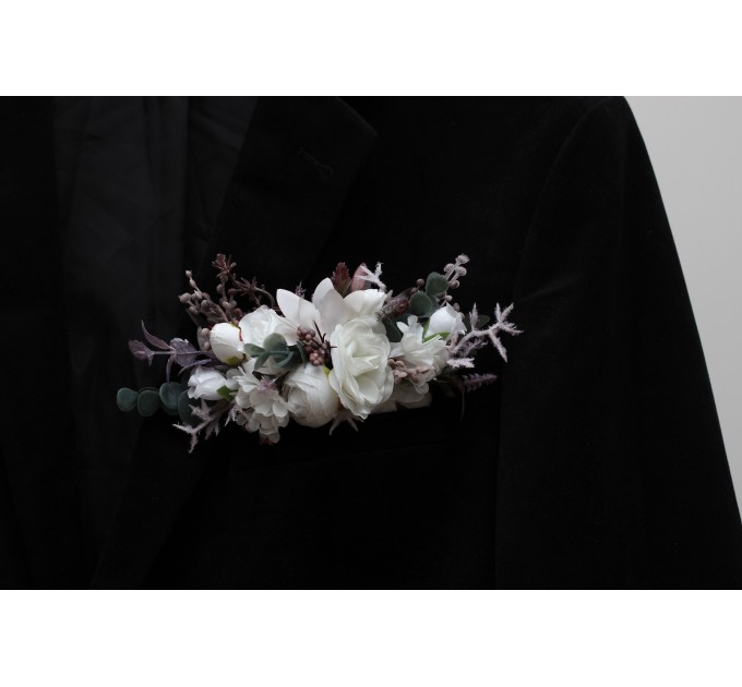 Pocket Boutonnieres in Mauve, Purple, Beige & White | Faux Flower Accessories for Wedding